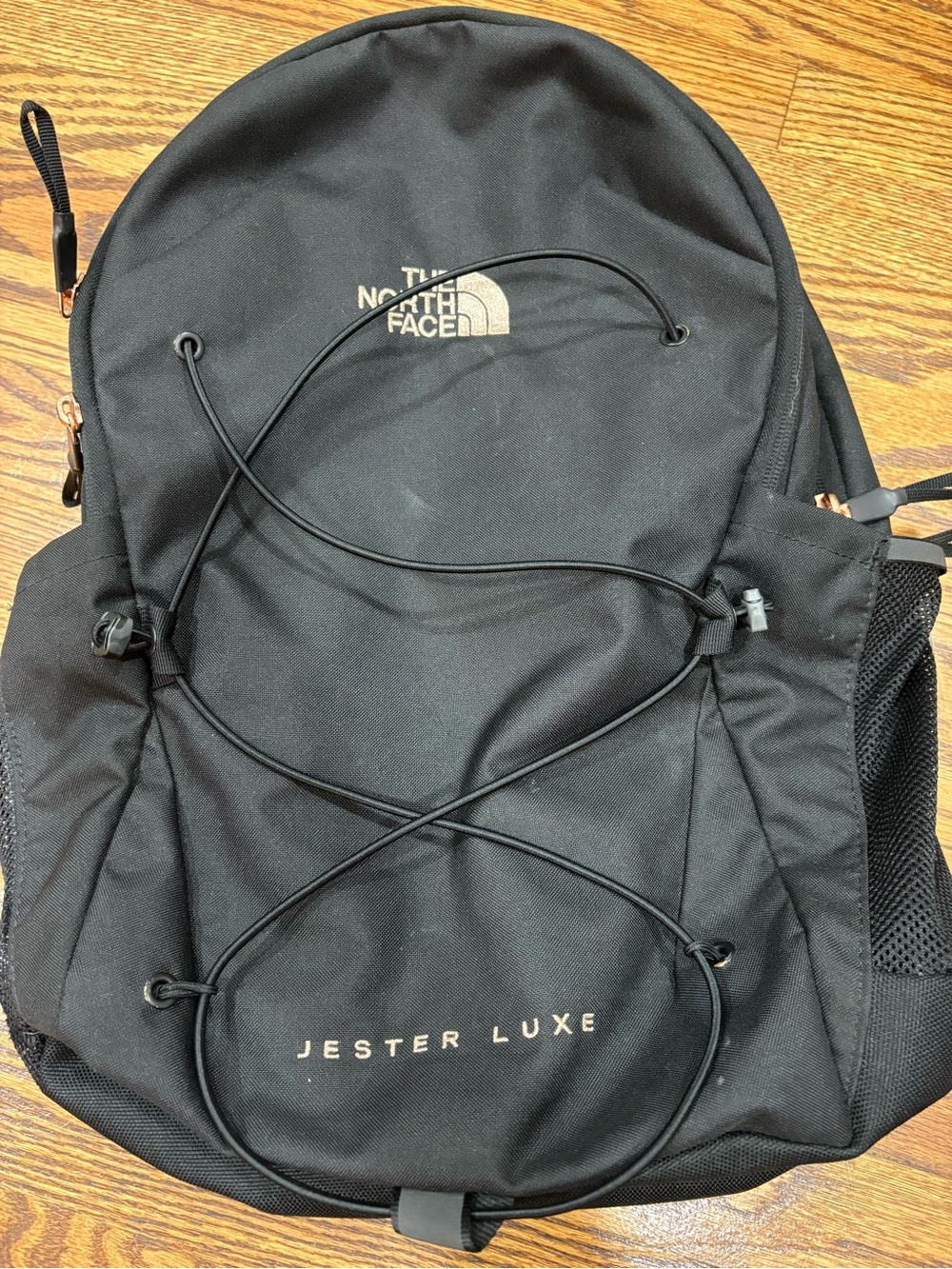The North Face Jester Luxe Backpack in Black with Rose Gold Accents